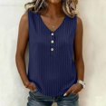 thumbnail image 2 of Hearthz Women's Striped V Neck Womens Sleeveless Shirts 3 Buttons Henley Curved Hem Womens Tank Tops Lightweight Textured Vest, 2 of 7