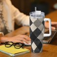 thumbnail image 5 of 40zo Ice Bar Cup With Handle Double Insulation Large Capacity Rust Prevention For Daily Travel And Other Scenes Argyle Plaid Dimgray_3, 5 of 8