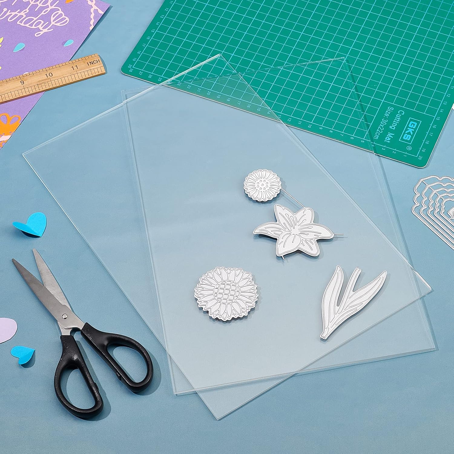 2 Packs 8.2x12.5inch Clear Acrylic Cutting Pads Acrylic Plastic Sheet for Die Cutting Work 3mm Thick Clear