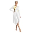 thumbnail image 6 of iiniim Women's Metallic Color Block Long Sleeve Irregular Hem Dress Dancewear White XL, 6 of 7
