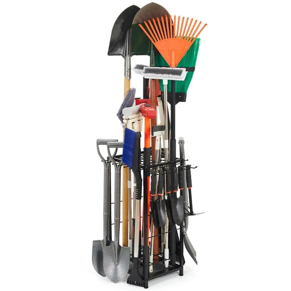 Organisateur d'Outils de Jardin Contient 50 Outils à Long Manche/rames/balais/trous pour Organisation et Rangement de Garage, Abri, Extérieur, Pelouse, Acier Robuste, Noir, Assemblage Facile