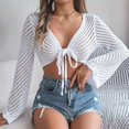 thumbnail image 2 of 2025 Women's Solid Knot Open Navel Knitwear Holiday Top Upf 50 Long Sleeve Women Upf 50 Long Sleeve Women, 2 of 8