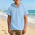 thumbnail image 4 of Fancifize Cotton Hoodies for Boys Summer Short Sleeve Quarter Button Hooded Tshirts Kids Casual Loose Tops 5-14 Years, 4 of 6