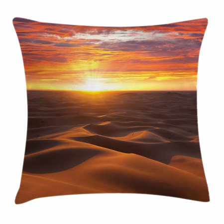 Golden Coral - Desert Throw Pillow Cushion Cover, Dramatic Sunset Scenery at Sahara Dunes Arid Landscape Morrocco Summer Nature, Decorative Square Accent Pillow Case, 18 X 18 Inches, Gold Yellow Coral, by Ambesonne