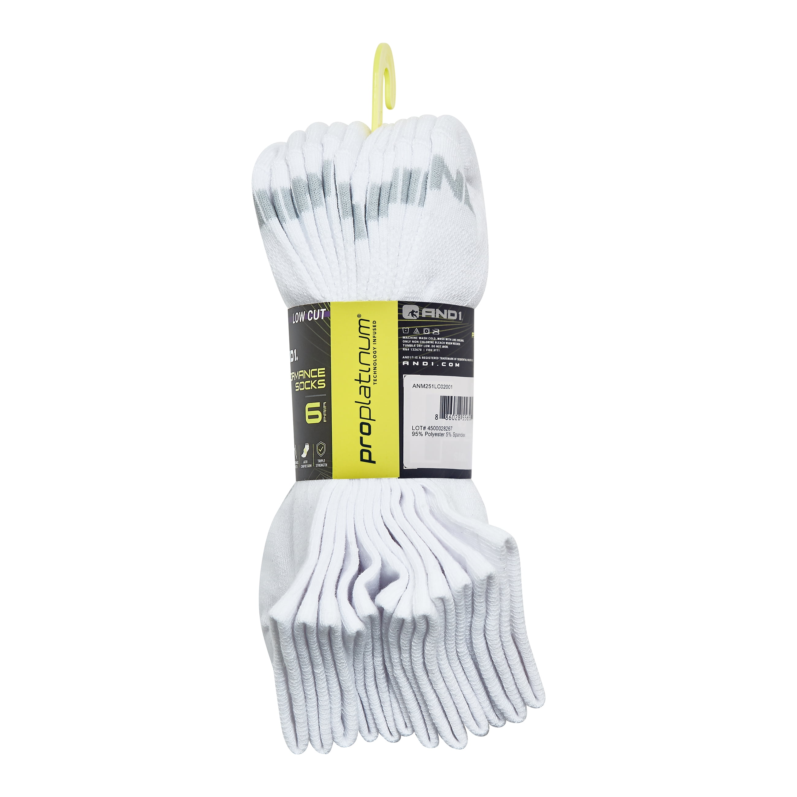 AND1 Men's Socks, Performance Cushion Low Cut Socks, 6-Pack