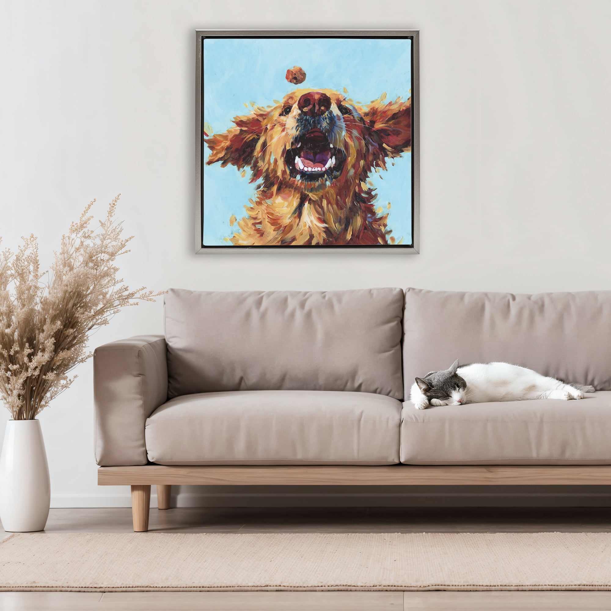 Stupell Industries Treato Loyal Dog Gray Framed Floater Canvas Wall Art, design by Studio Bautista