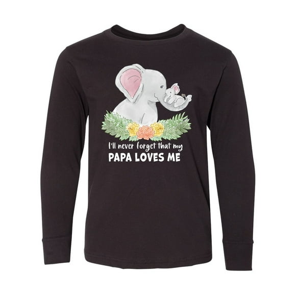 Inktastic I'll Never Forget That My Papa Loves Me with Cute Elephants Long Sleeve Youth T-Shirt