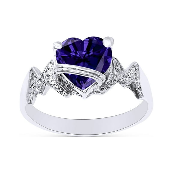 Heart Shape Simulated Alexandrite In 14K White Gold Over 925 Sterling Silver Ring Size 4