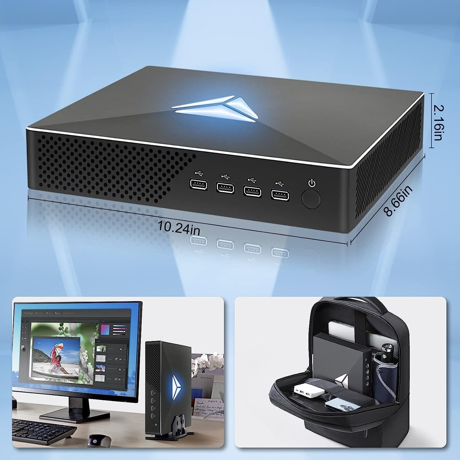 Mini PC Gaming i9-9900KF, Desktop Computer GeForce RTX3050 8G, Windows 11 Pro, 16G DDR4 RAM 2T NVME SSD, 8K,HDMI*2, DP*2 Four Display, WiFi6 Bluetooth 5.2 for Gaming/Design