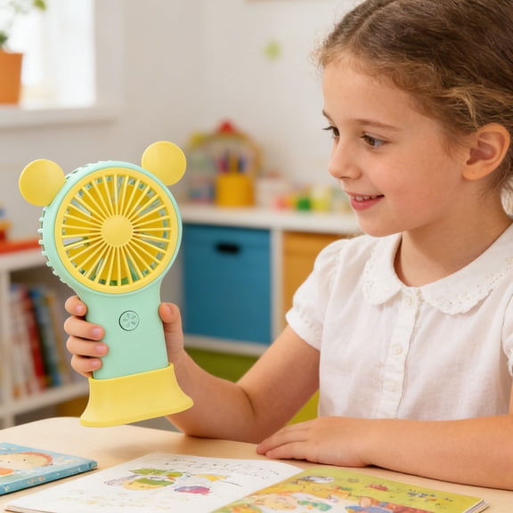 Portable Handheld Fan, Quiet Mini USB Rechargeable Fan, Cooling Small Cold Cute Battery Operated Fans for Kids, Travel, Outdoors, School (Colorful LED Lights)