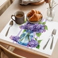 thumbnail image 3 of Purple Hydrangeas Placemats Set of 4 Farmhouse Purple Stripe Linen Place Mats Indoor Wipeable Table Mats Washable Cloth Dining Table Placemats for Kitchen Holiday Party Home Decor 13x19 Inch, 3 of 9