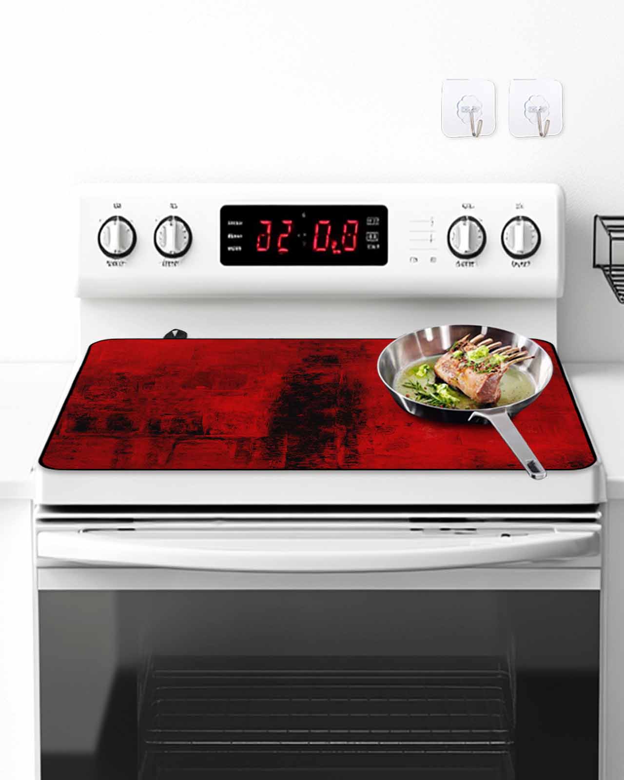 Stove Top Covers for Electric Stove, Red Glass Stovetop Cover Protector, Retro Oil Painting Modern Abstract Art Aesthetics Induction Cooktop Protector Oven Mat for Kitchen Countertop 24"x21"