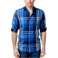 thumbnail image 2 of Alfani Mens Derby Plaid LS Button Up Shirt, Blue, Small, 2 of 2