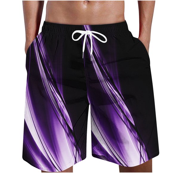 Meichang Maillots de Bain pour Hommes Hommes Grande Taille et Taille Forte Shorts de Planche de Bain à Imprimé Illusion Optique 3D avec Taille Élastique Shorts de Plage Hawaïens Amusants pour Hommes Maillot de Bain Maillots de Bain Violet 3TG