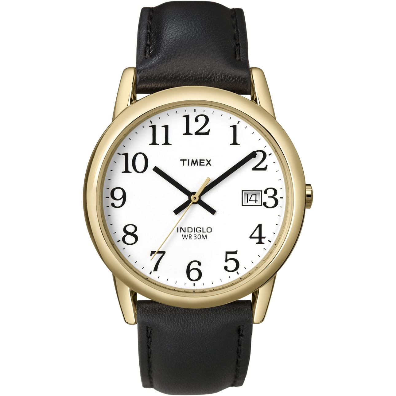 Timex Men's Easy Reader 35mm Watch – Gold-Tone Case White Dial with Black Leather Strap