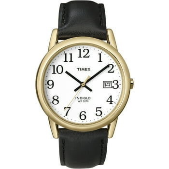 Timex Men's Easy Reader 35mm Watch – Gold-Tone Case White Dial with Black Leather Strap