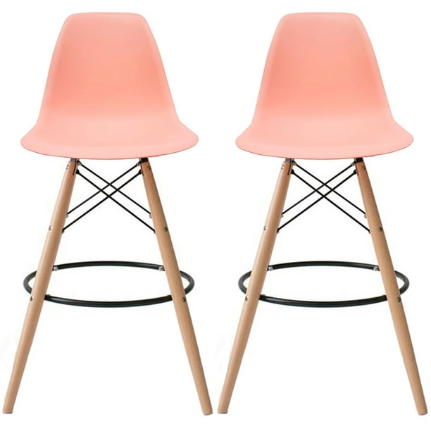 Eiffel Chairs Natural Wood Legs, Pink Kitchen Island Stools