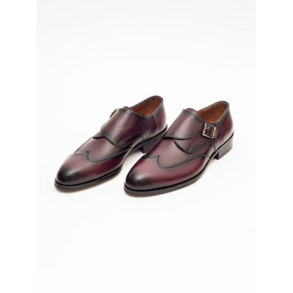 Ariston Mens Burgundy Single Monk Strap Leather Dress Shoes