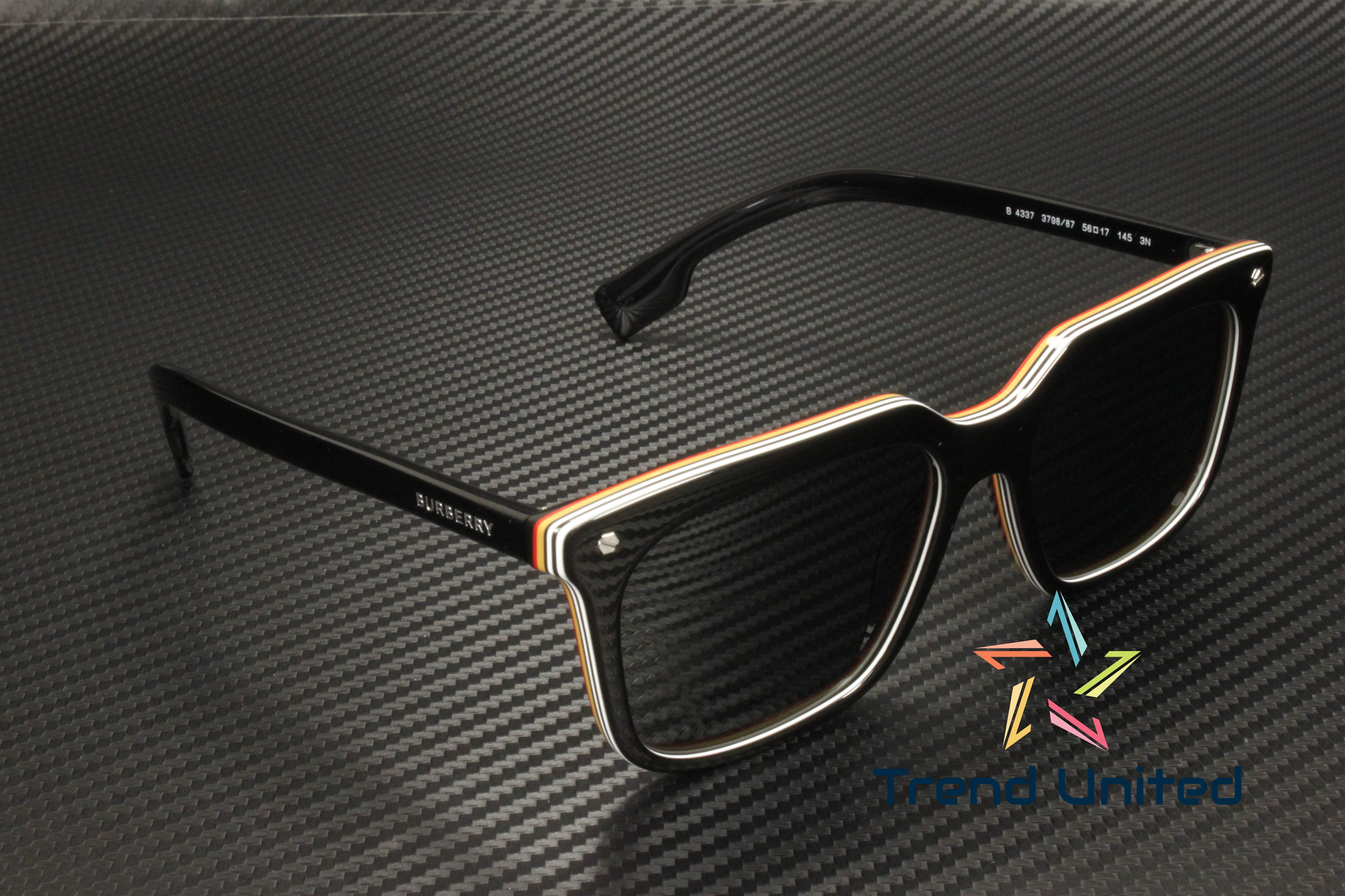 BURBERRY BE4337 379887 Black Dark Grey 56 mm Men's Sunglasses