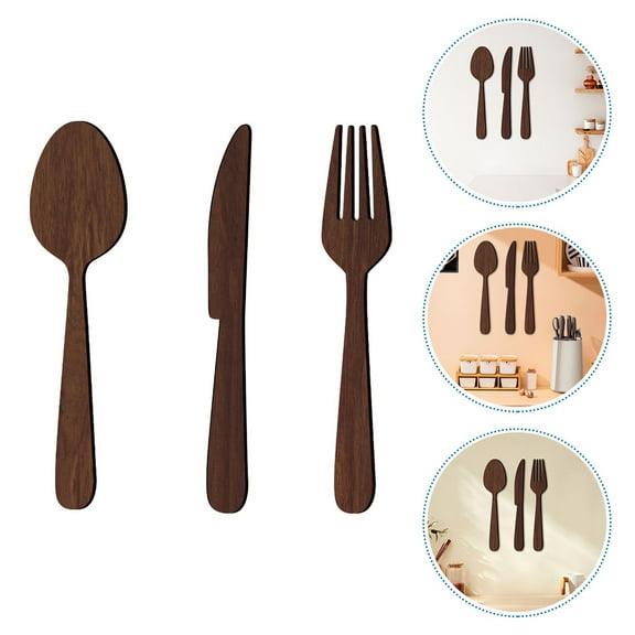 HEALEEP Basswood Wall Utensils Decor Fork and Spoon Cutouts for Homeowners in Kitchen 1 Set