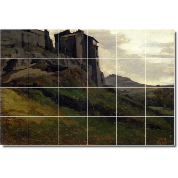 Ceramic Tile Mural-Jean Corot Historical Floor Tile Mural 16. 25.5" w x 17" h using (24) 4.25 x 4.25 ceramic tiles