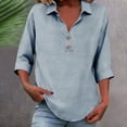 thumbnail image 1 of Neewe Women's Cotton Linen 3/4 Sleeves Lapel Collar Button Shirts Casual Summer Tops Basic Daily Tees, 1 of 7