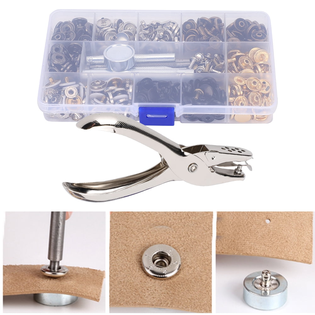 Rivet Snap Fastener Kit, 140 Set Rivet Buttons Press Studs Rapid Button Brass Metal Buttons Snap Fastener Kit with Installation Tools Punch Pliers 12.5mm for Clothes Jeans