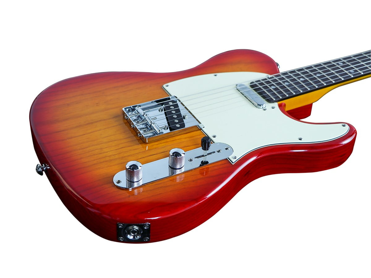 Monoprice Retro DLX Plus Solid Ash Electric Guitar - Cherry Burst, With Gig Bag, Ash Body, Maple Neck, Professionally Set-up in the US - Indio Series
