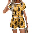 thumbnail image 4 of Halloween Outfits for Women 2 Piece Sets Spiderweb Ghost Short Sleeve Funny Blouses and Witch Hat Bat Wide Leg Spooky Shorts, M, 4 of 5