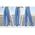thumbnail image 5 of Coerni Casual Pants Big Kids Girls' Thin Denim Wide Leg Pants Loose Drawstring Jeans Summer Daily Casual Trousers for Outdoo Play, 5 of 7