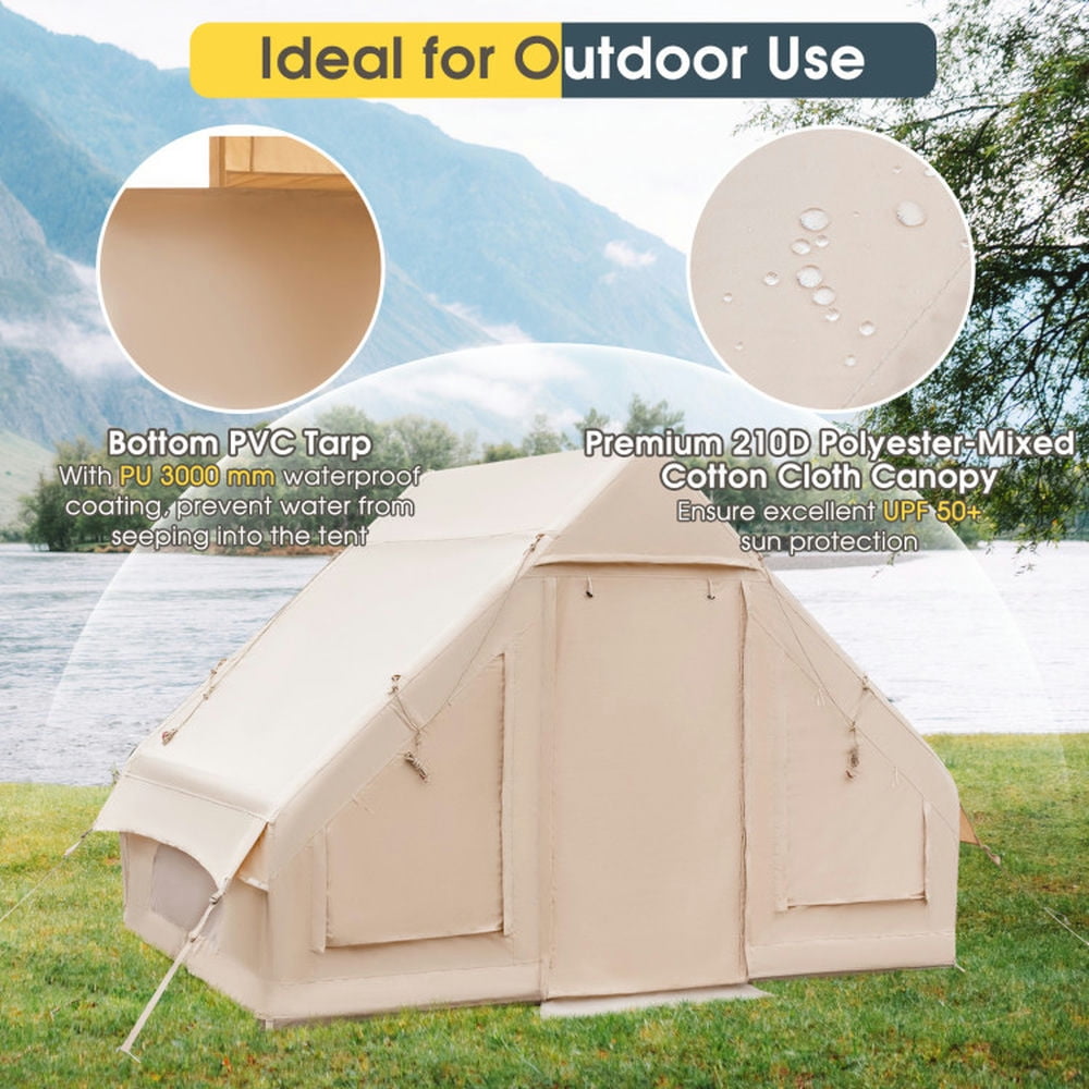 Spaco Inflatable Camping Tent 2/4/6 People Glamping Tent for Family Camping with Pump-Beige, Gazebo for Patio Deck Garden and Beach