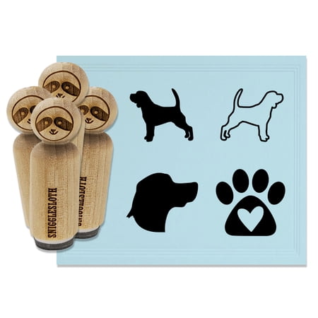Beagle Dog Face Profile Paw Print Heart Love Rubber Stamp Set for Scrapbooking Crafting Stamping - Mini 1/2 Inch