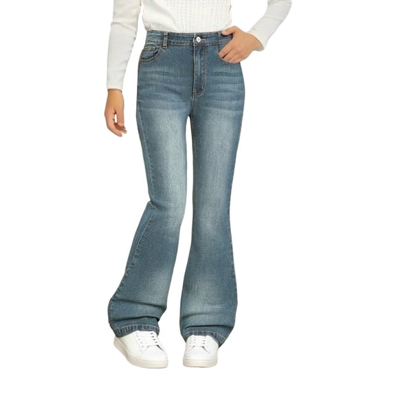 GiLiling Girls Flare Jeans Casual Trendy High Waist Bell Bottom Denim Pants Teens Fall Fashion Flared Leg Bootcut Trousers (Blue, 11-12 Years)