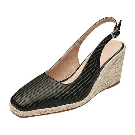 

SEMIMAY Women s New Square Headed Wedge Heeled Thick Soled High Heeled Straw Woven Rope Sandals