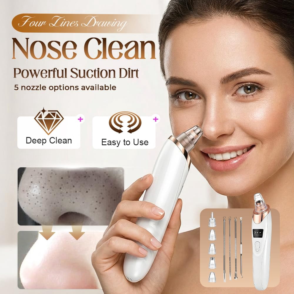 Rechargeable Blackhead Vacuum Pore Cleaner,Blackhead Remover Pore Vacuum,Facial Pore Cleaner,5 Suction Power, 5 Probes,USB Rechargeable Blackhead Vacuum Kit Electric Acne Extractor Tool for Adult