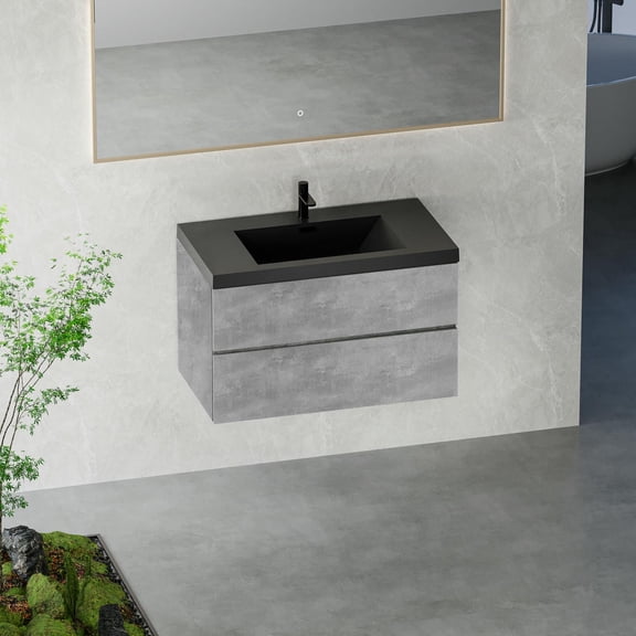 Topcobe 36" Floating Bathroom Vanity with Sink, Modern Wall-Mounted Bathroom Storage Vanity Cabinet with Black Basin and Soft Close Drawers, Bathroom Sink Vanity, Modern Furniture for Bathroom