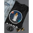 thumbnail image 3 of NASA NASA Cartoon Spaceship And Planets Women Black T-Shirt, Female Medium, 3 of 4