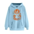 thumbnail image 4 of EchfiProm Sweatshirt for Womens Blue with Pocket Pullover Pumpkin Print Trendy Oversized Ladies Tops Hooded S, 4 of 4