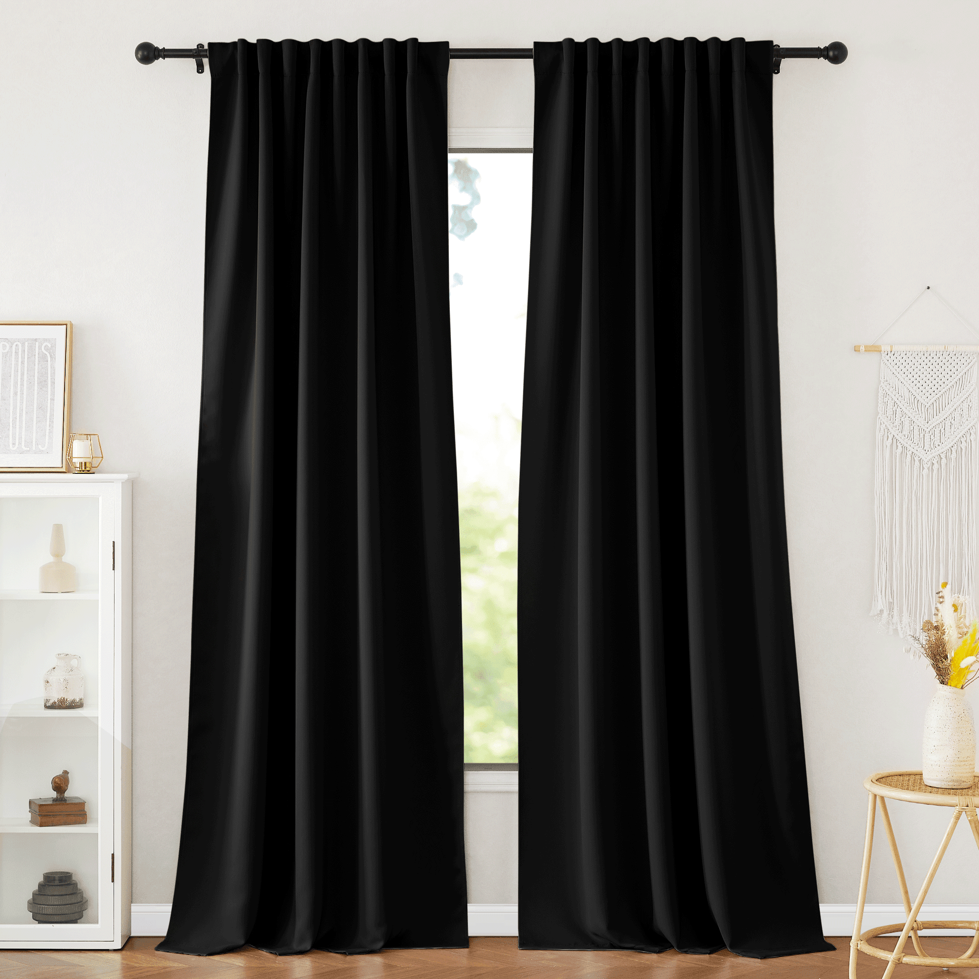 NICETOWN Black Blackout Curtains for Bedroom, Pinch Pleated Room Darkening Thermal Insulated Noise Reducing Privacy Window Drapes for Dining Room, 52"x95", 2 Panels