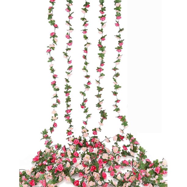 Coolmade 5 Pack Artificial Fake Rose Garland Vine Hanging Silk Flowers