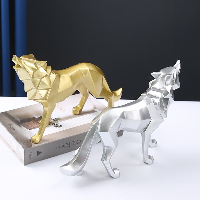 Artesanías creativas de resina con diseño geométrico de animales, decoración de lobo para el hogar, sala de estar, oficina, escritorio, regalo