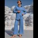 thumbnail image 5 of Traje de Verano para Mujer, de Dos Piezas, con Camisa, Pantalones y Ropa Deportiva Informal para Playa y Vacaciones Azul L, 5 of 10