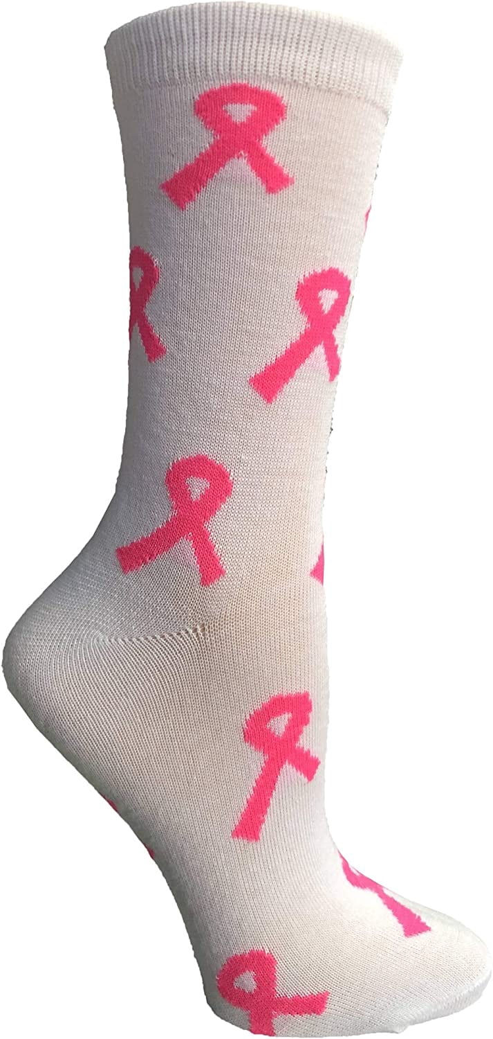 60 Pairs of Pink Ribbon Breast Cancer Awareness Ankle/Crew Socks for Women (Assorted (Crew))
