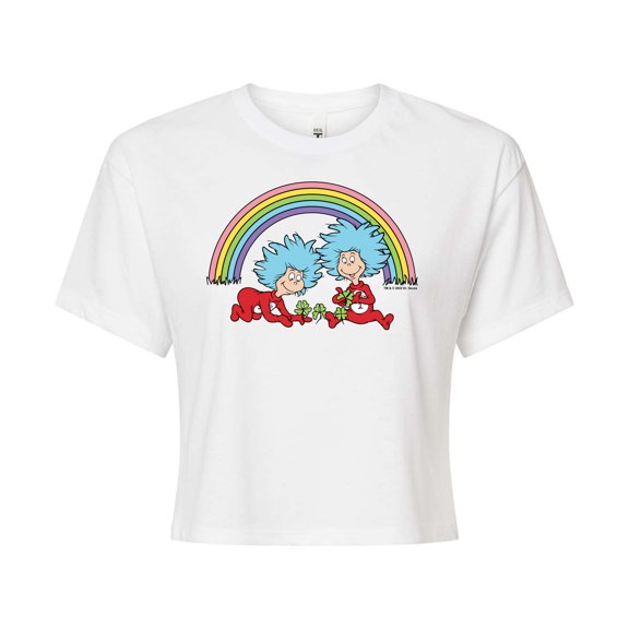 The Cat in the Hat - Thing 1 2 Rainbow - Juniors Cropped Cotton Blend T-Shirt