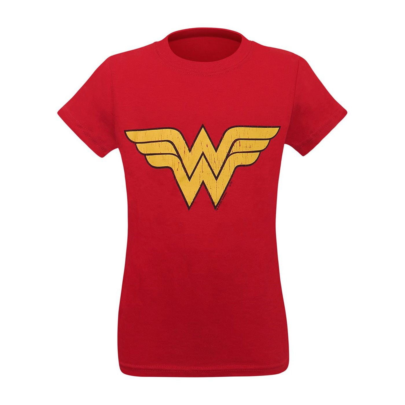 Wonder Woman Wonder Woman Distressed Symbol Girls TShirtLarge (14