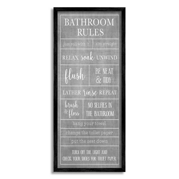 Stupell Industries Varied Bathroom Rules Graphic Art Black Framed Art Print Wall Art, Design by Natalie Carpentieri