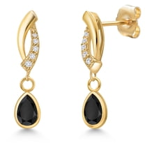 Gem Stone King 14K Yellow Gold Black Onyx and Lab Grown Diamond Earrings for Women | 0.81 Cttw | Gemstone December Birthstone | Pear Shape 6X4MM