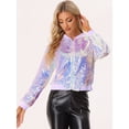 thumbnail image 2 of Disfraz de navidad Chaqueta De Bombardero De Lentejuelas Con Cremallera Y Manga Larga Recortada Con Purpurina Para Mujer Rosado Morado M, 2 of 6