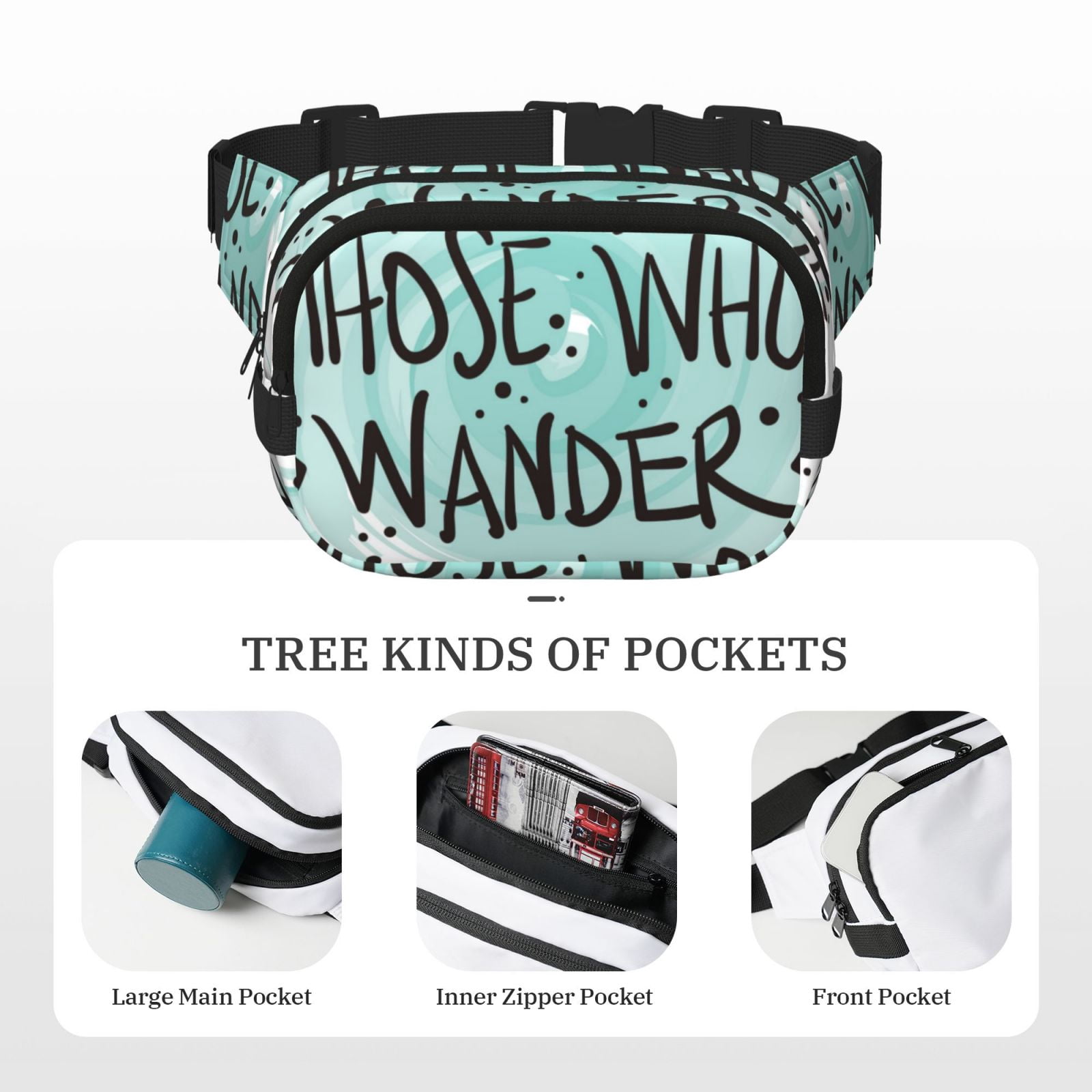 Kdxio Not All Who Wander Are Lost1 Crossbody Double Layer Waist Bag Belt Bag for Unisex Fanny Pack Fashion Waist Packs for Hiking Running Shopping Traveling