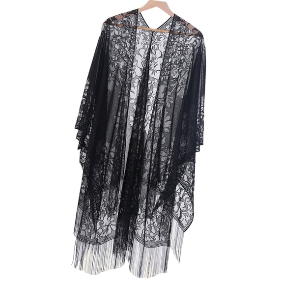 RUISINERY Multifunctional Shawl Wrap for Women Long Tassels Beachwear for Weddings and Evening Parties Fashion Lace Cardigan